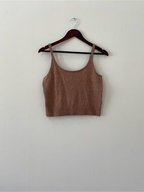 New NWT Old Navy Cropped Knit Top Small Spaghetti Strap Brown Marled Cotton